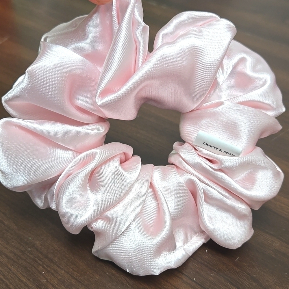 Crafty & Posh Size L Light Pink Satin Handmade Scrunchie